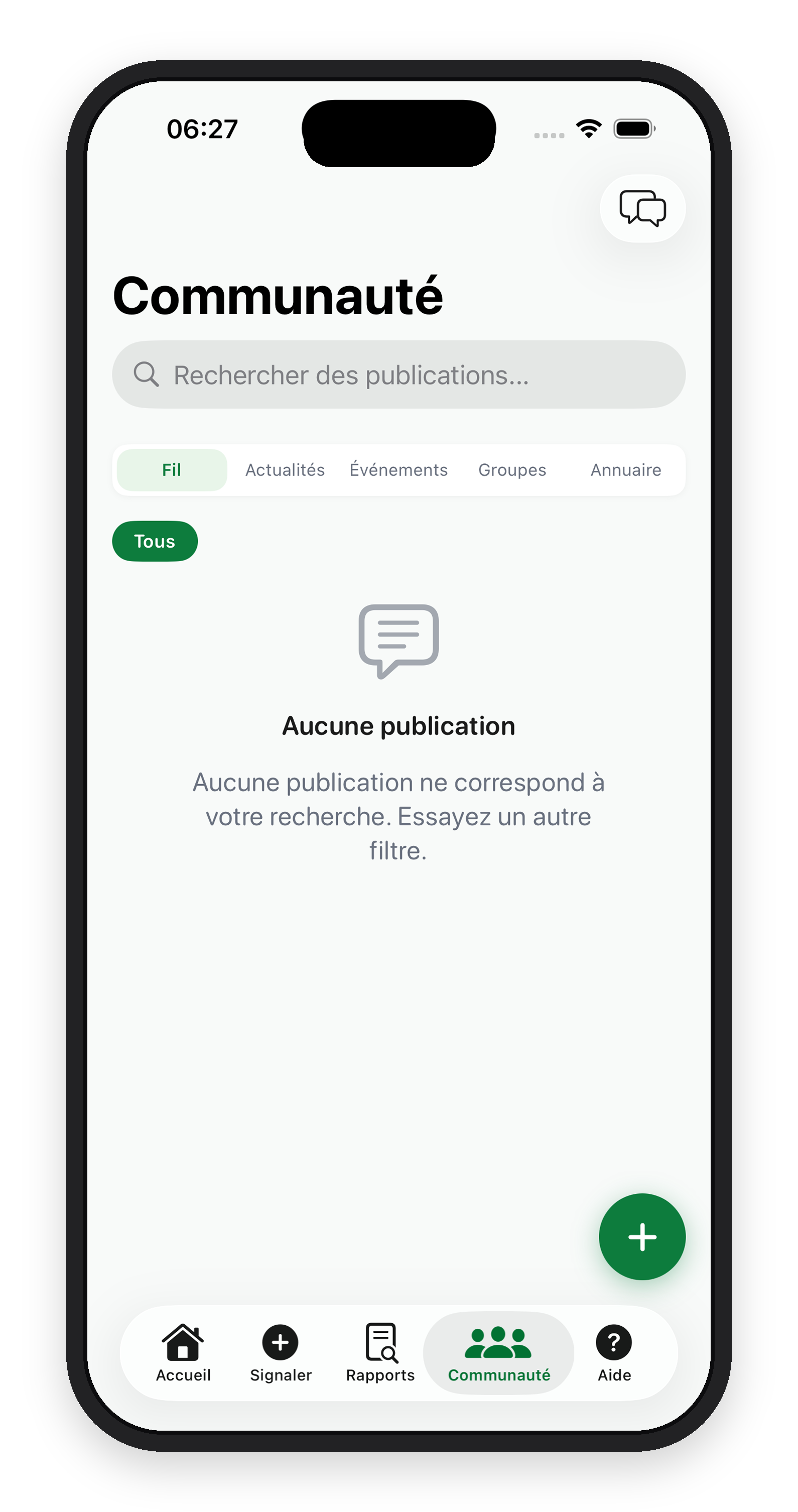 Espace communauté dans l'app